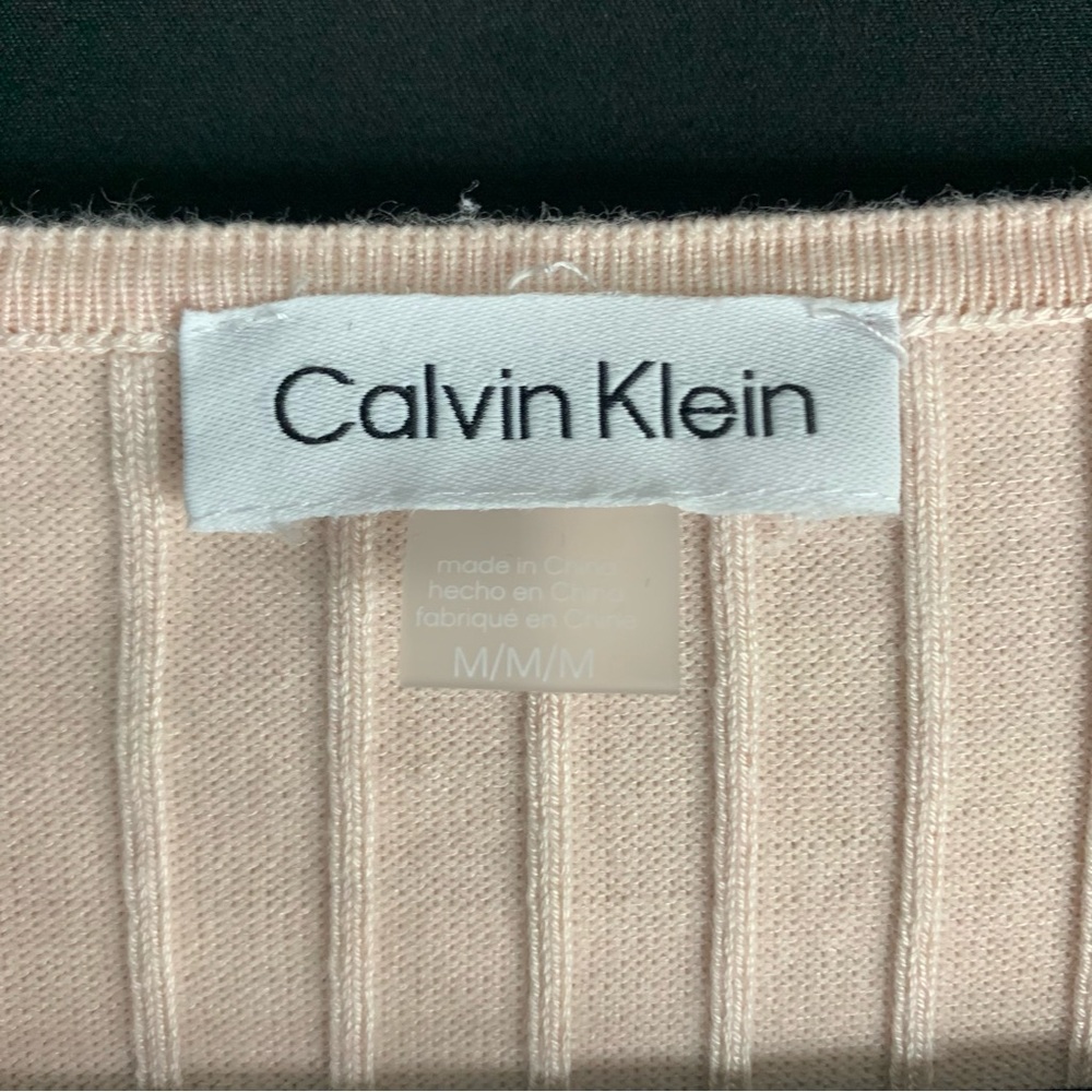 Calvin Klein Colorblock Ribbed Knit Midi Sweater Dress Cream Purple, size M - Picture 3 of 10
